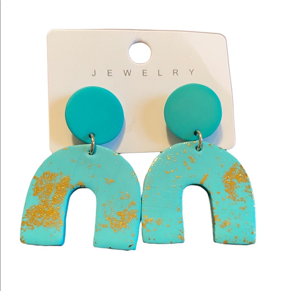 Clay Turquoise and Gold U Drop Earrings